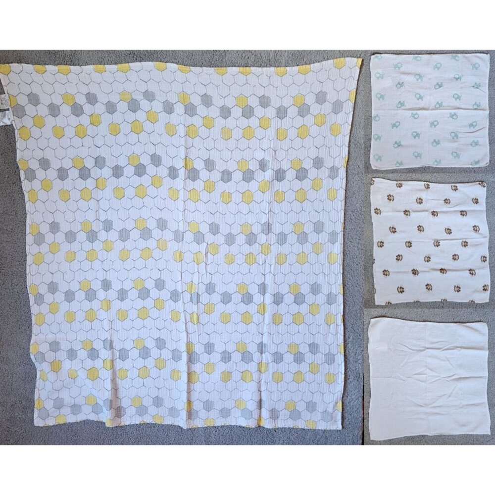 Lot of 4 Aden + Anais Muslin Gauze Baby Blanket 45x41 (1) / Swaddles 22x21 (3)
